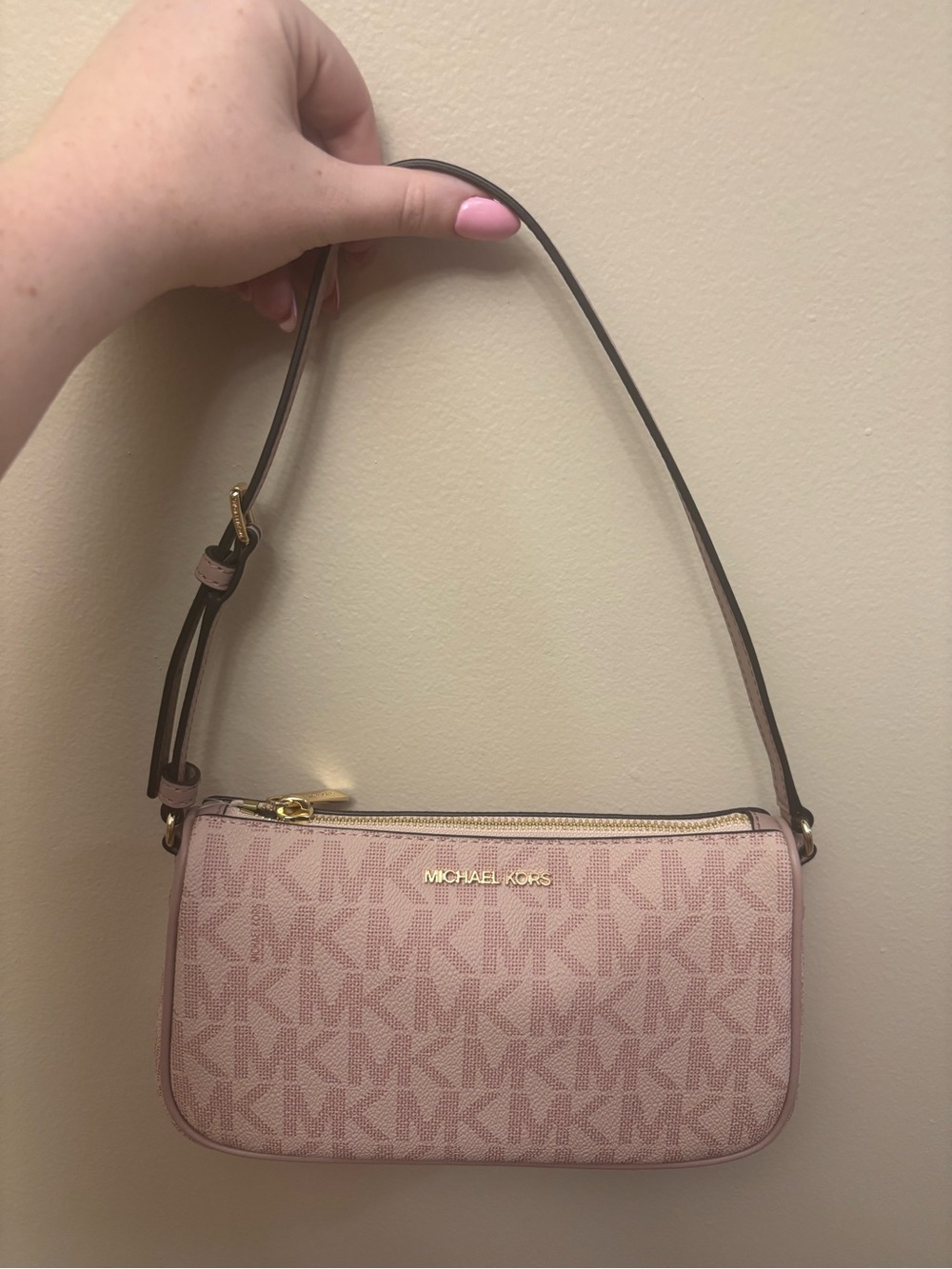Michael Kors Pink MK Logo Shoulder Bag with Gold Hardware